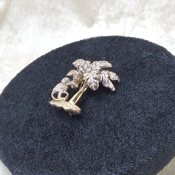 Vintage MJ Silver / Gold-Tone Monkey & Banana Tree Brooch Pin / Pendant - Picture 10 of 12